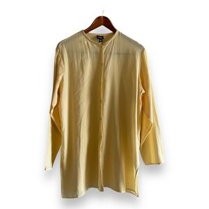 Eileen Fisher Yellow Cotton Band Collar Long Sleeve Tunic Button Down M *Flaw*